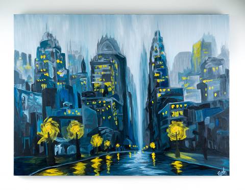 The Lights Outlasted Everyone by Payal Agarwal, 2025. Acrylic on canvas, 48 × 36 in. Available.